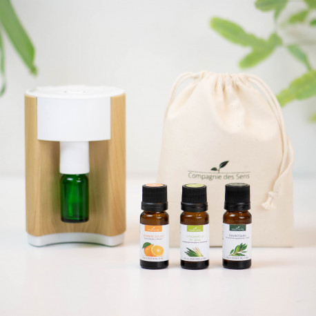 Diffuseur Litsea + 3 Huiles essentielles BIO - Pack Découverte